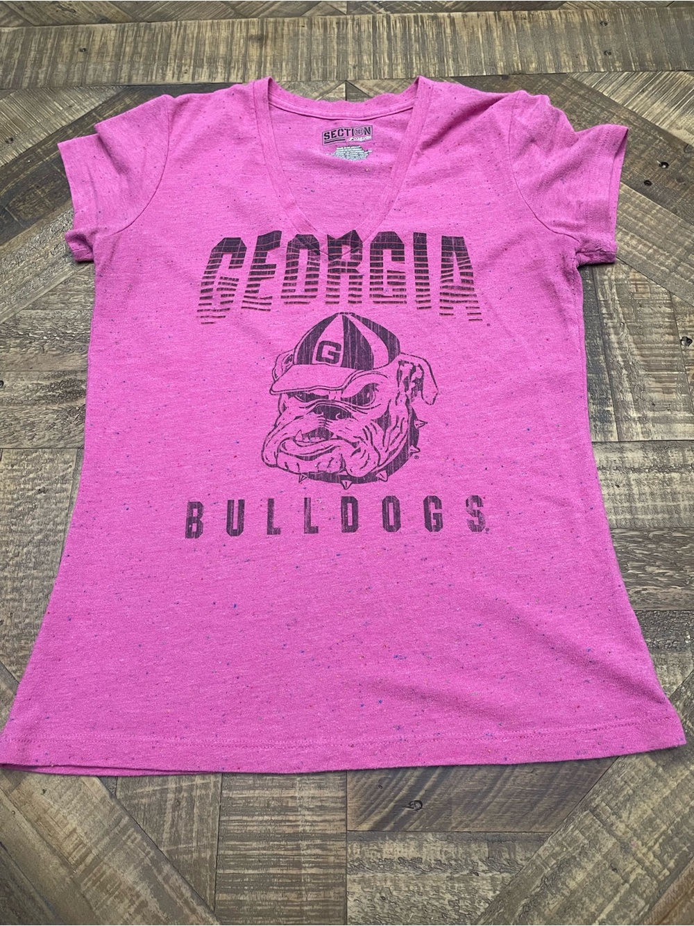 Section101 University of Georgia Bulldogs Women Heather Pink Graphic V-Neck Tee